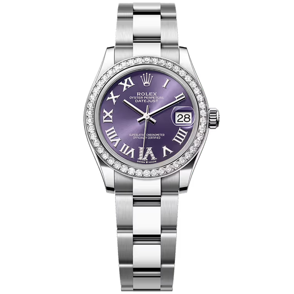 Rolex Datejust 31 Purple Roman Diamond Dial Stainless Steel Diamond Bezel Oyster Bracelet 31mm