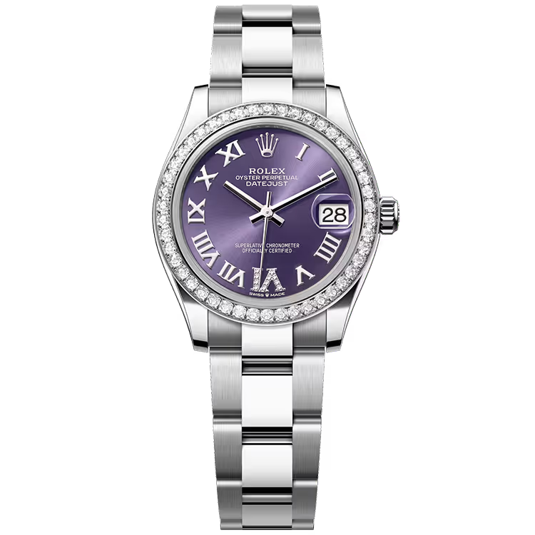 Rolex Datejust 31 Purple Roman Diamond Dial Stainless Steel Diamond Bezel Oyster Bracelet 31mm - Image 1