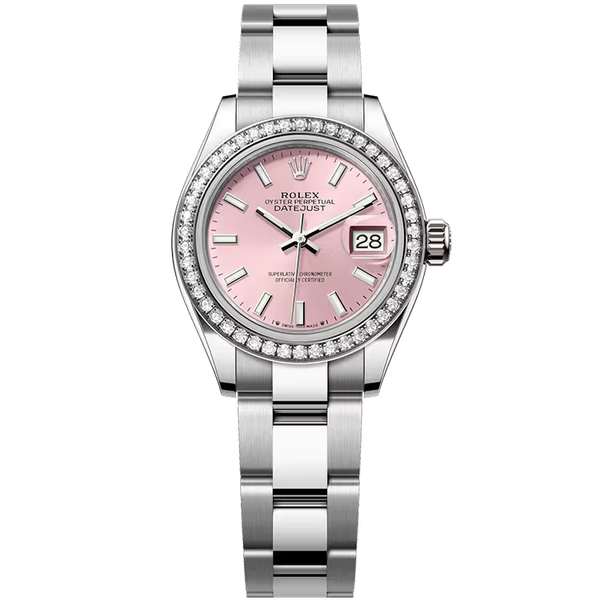 Rolex Datejust 28 Pink Dial Stainless Steel Diamond Bezel Oyster Bracelet 28mm
