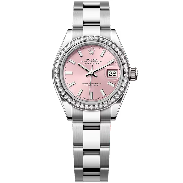 Rolex Datejust 28 Pink Dial Stainless Steel Diamond Bezel Oyster Bracelet 28mm - Image 1