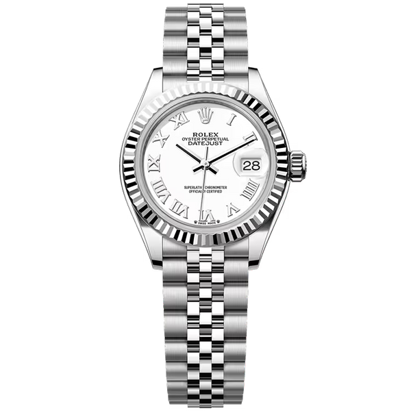 Rolex Datejust 28 White Roman Dial Stainless Steel Fluted Bezel Jubilee Bracelet 28mm
