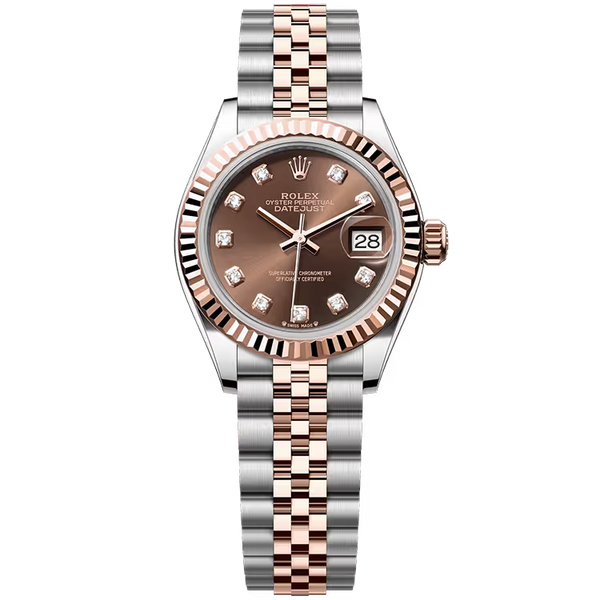 Rolex Datejust 28 Chocolate Diamond Dial Steel & Rose Gold Fluted Bezel Jubilee Bracelet 28mm