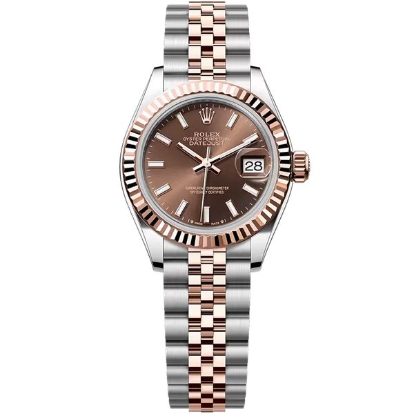 Rolex Datejust 28 Chocolate Dial Steel & Rose Gold Fluted Bezel Jubilee Bracelet 28mm