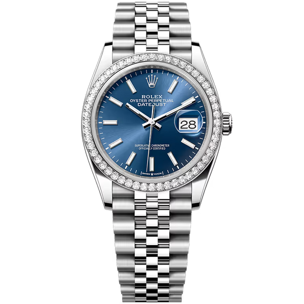 Rolex Datejust 36 Blue Dial Stainless Steel Diamond Bezel Jubilee Bracelet 36mm