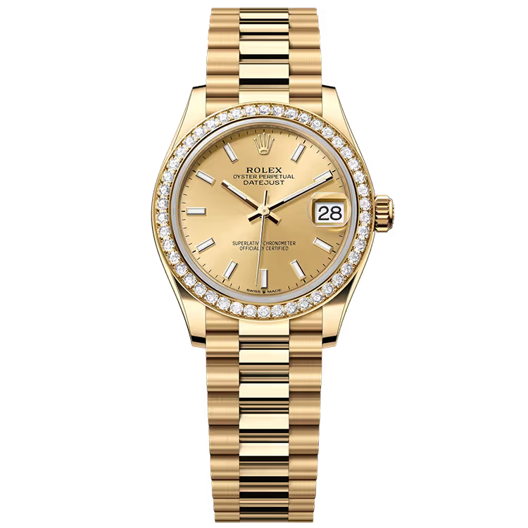 Rolex Datejust 31 Champagne Dial Yellow Gold Diamond Bezel Presidential Bracelet 31mm - Image 1