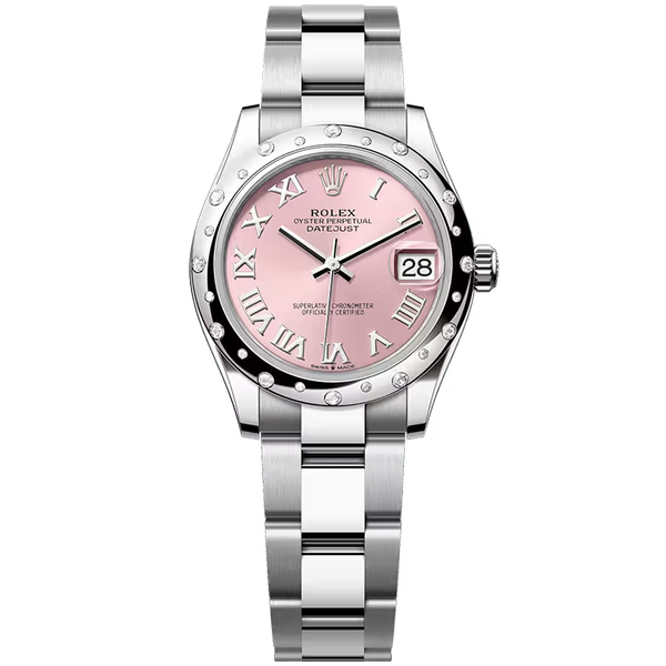 Rolex Datejust 31 Pink Roman Dial Stainless Steel Star Diamond Bezel Oyster Bracelet 31mm