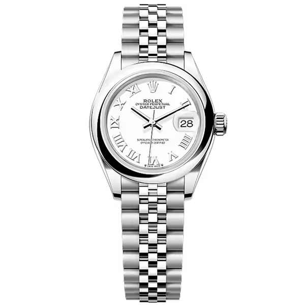 Rolex Datejust 28 White Roman Dial Stainless Steel Smooth Bezel Jubilee Bracelet 28mm