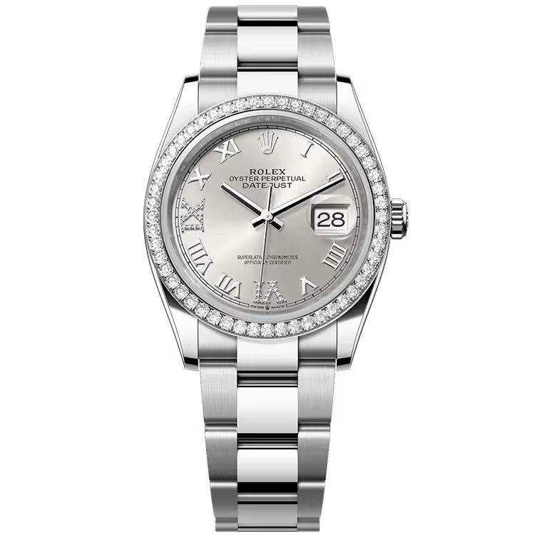 Rolex Datejust 36 Silver Roman Dial Stainless Steel Diamond Bezel Oyster Bracelet 36mm - Image 1