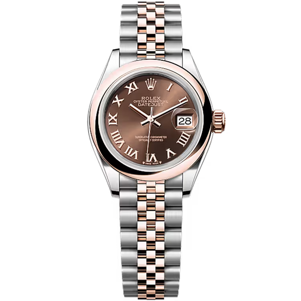 Rolex Datejust 28 Chocolate Roman Dial Steel & Rose Gold Smooth Bezel Jubilee Bracelet 28mm