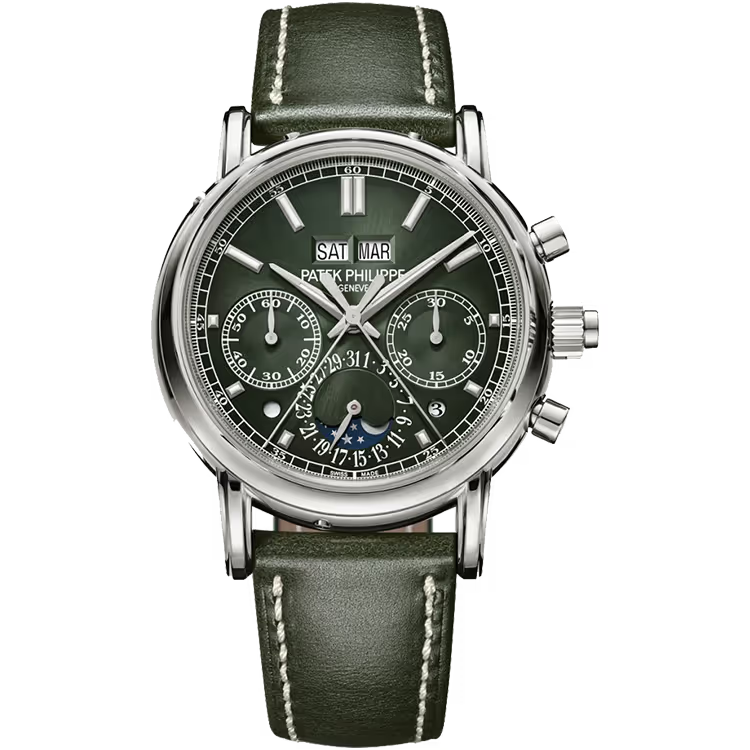 Patek Philippe Grand Complications Green Dial Perpetual Calendar Chronograph White Gold Leather Strap 40mm - Image 1