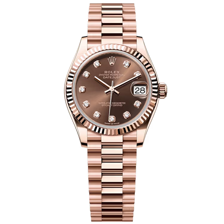 Rolex Datejust 31 Chocolate Diamond Dial Rose Gold Fluted Bezel Presidential Bracelet 31mm - Image 1