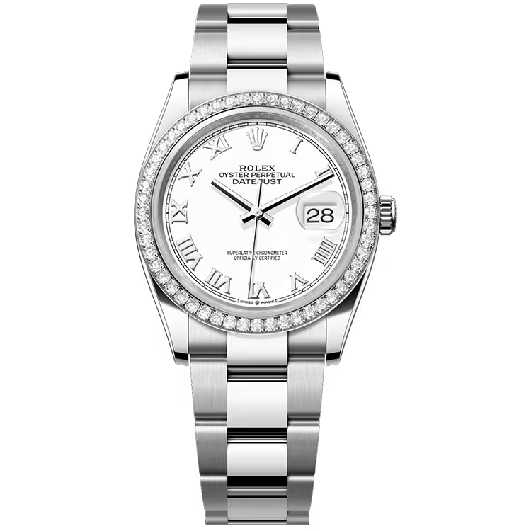 Rolex Datejust 36 White Roman Dial Stainless Steel Diamond Bezel Oyster Bracelet 36mm - Image 1