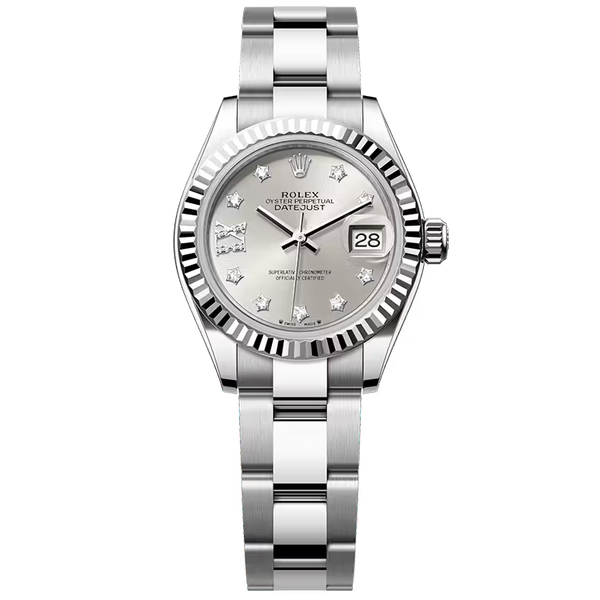 Rolex Datejust 28 Silver Single Roman Diamond Dial Stainless Steel Fluted Bezel Oyster Bracelet 28mm