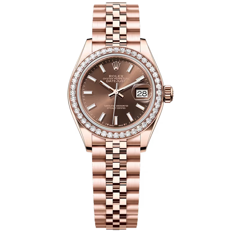 Rolex Datejust 28 Chocolate Dial Rose Gold Diamond Bezel Jubilee Bracelet 28mm - Image 1