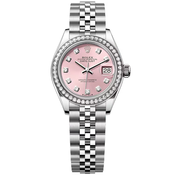 Rolex Datejust 28 Pink Diamond Dial Stainless Steel Diamond Bezel Jubilee Bracelet 28mm