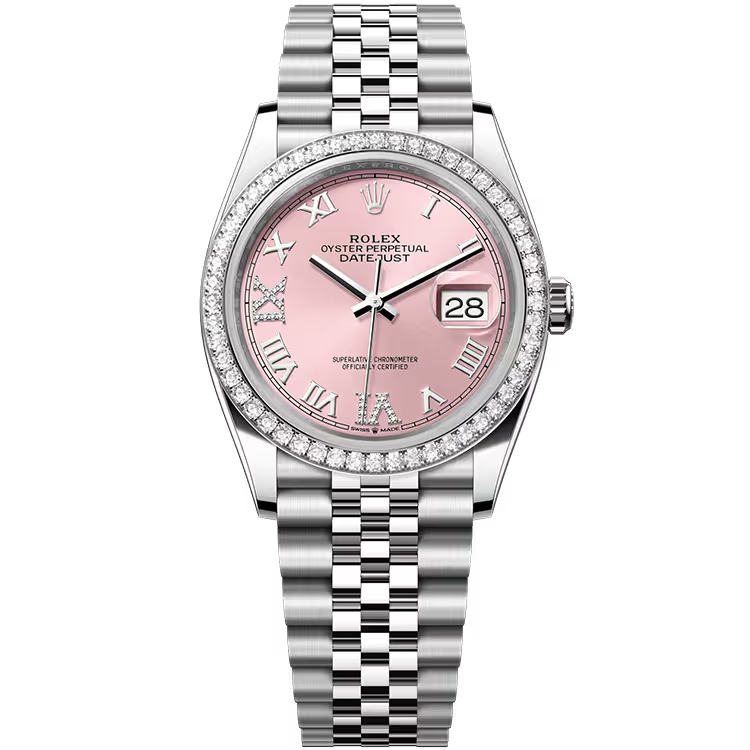 Rolex Datejust 36 Pink Roman Dial Stainless Steel Diamond Bezel Jubilee Bracelet 36mm - Image 1