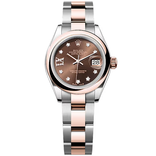 Rolex Datejust 28 Chocoalate Single Roman Diamond Dial Steel & Rose Gold Smooth Bezel Oyster Bracelet 28mm