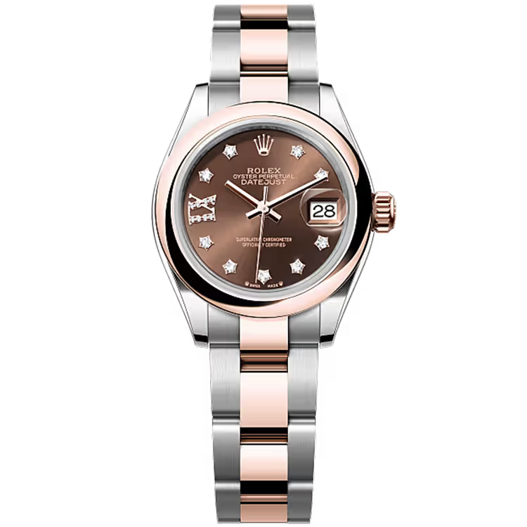 Rolex Datejust 28 Chocoalate Single Roman Diamond Dial Steel & Rose Gold Smooth Bezel Oyster Bracelet 28mm - Image 1