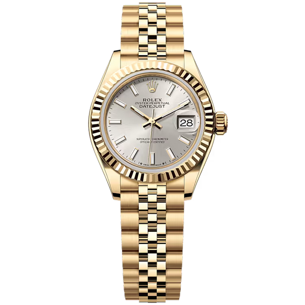 Rolex Datejust 28 Silver Dial Yellow Gold Fluted Bezel Jubilee Bracelet 28mm