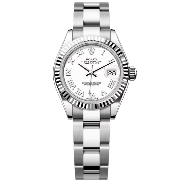 Rolex Datejust 28 White Roman Dial Stainless Steel Fluted Bezel Oyster Bracelet 28mm
