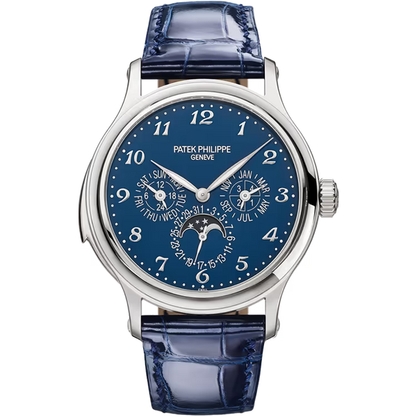 Patek Philippe Grand Complications Blue Dial Minute Repeater Perpetual Calendar White Gold Leather Strap 42mm