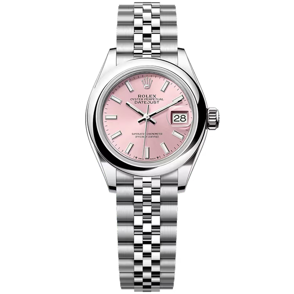 Rolex Datejust 28 Pink Dial Stainless Steel Smooth Bezel Jubilee Bracelet 28mm