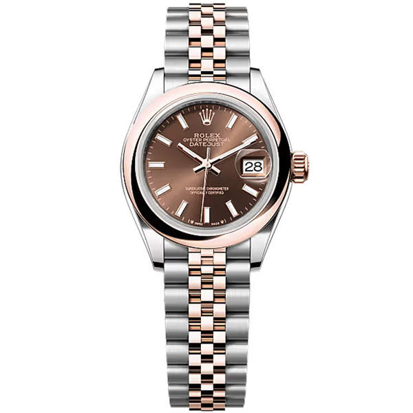 Rolex Datejust 28 Chocolate Dial Steel & Rose Gold Smooth Bezel Jubilee Bracelet 28mm