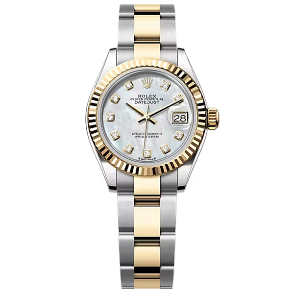 Rolex Datejust 28 Mother of Pearl Diamond Dial Steel & Yellow Gold Fluted Bezel Oyster Bracelet 28mm