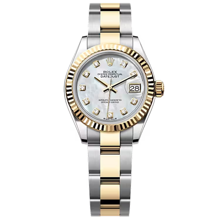 Rolex Datejust 28 Mother of Pearl Diamond Dial Steel & Yellow Gold Fluted Bezel Oyster Bracelet 28mm - Image 1