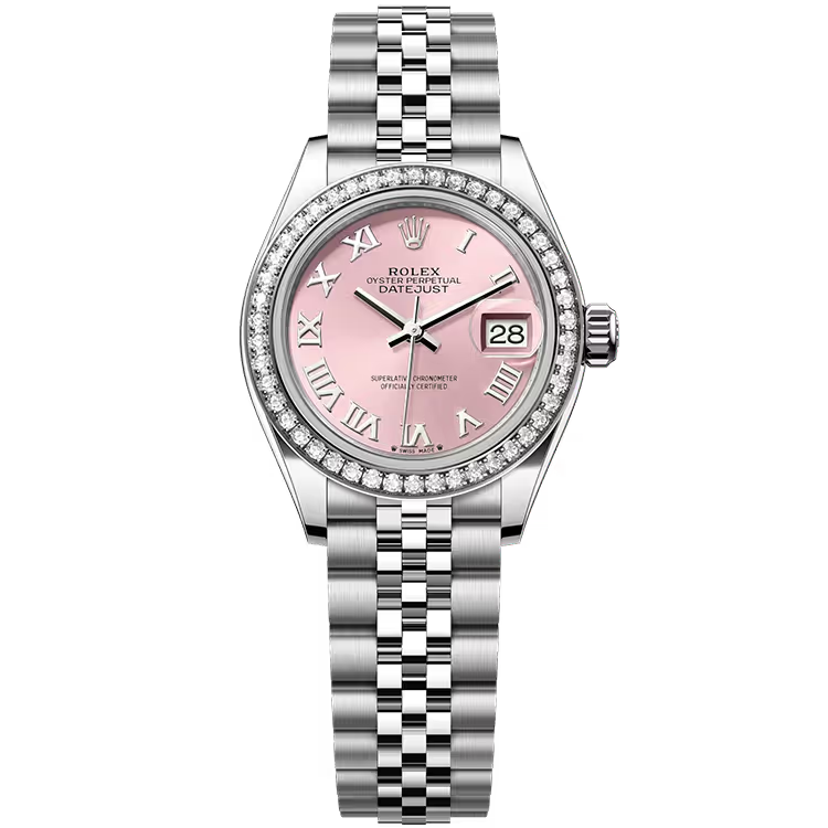 Rolex Datejust 28 Pink Roman Dial Stainless Steel Diamond Bezel Jubilee Bracelet 28mm - Image 1
