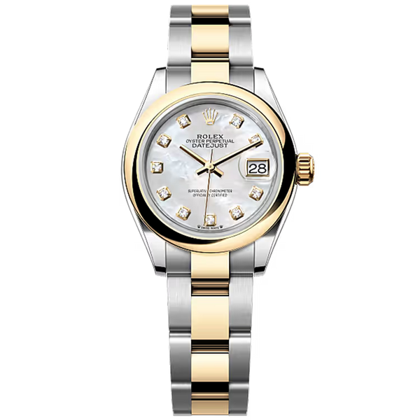 Rolex Datejust 28 Mother of Pearl Diamond Dial Steel & Yellow Gold Smooth Bezel Oyster Bracelet 28mm