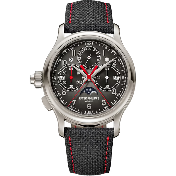 Patek Philippe Grand Complications Grey Dial Left-hand Perpetual Calendar Chronograph Platinum Leather Strap 38mm