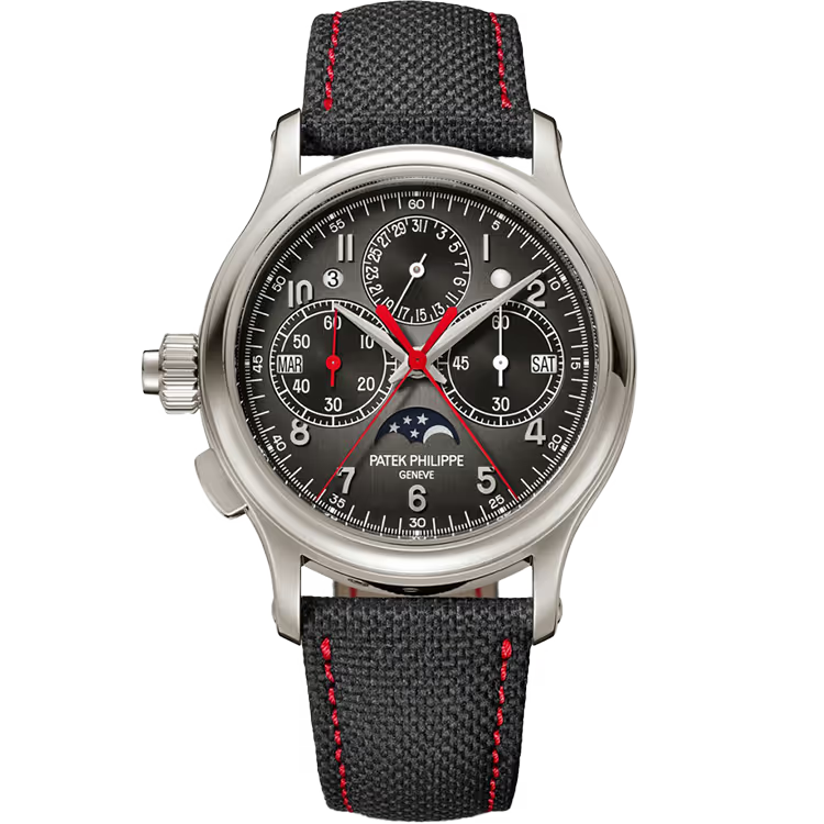 Patek Philippe Grand Complications Grey Dial Left-hand Perpetual Calendar Chronograph Platinum Leather Strap 38mm - Image 1
