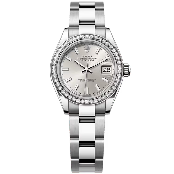 Rolex Datejust 28 Silver Dial Stainless Steel Diamond Bezel Oyster Bracelet 28mm