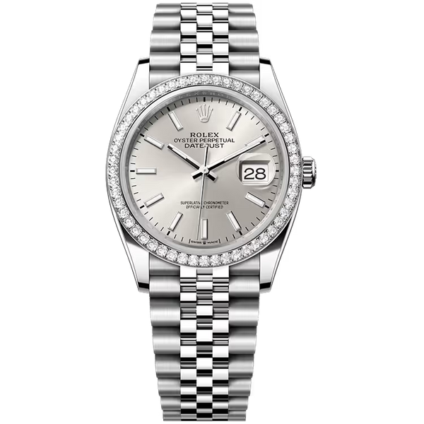 Rolex Datejust 36 Silver Dial Stainless Steel Diamond Bezel Jubilee Bracelet 36mm