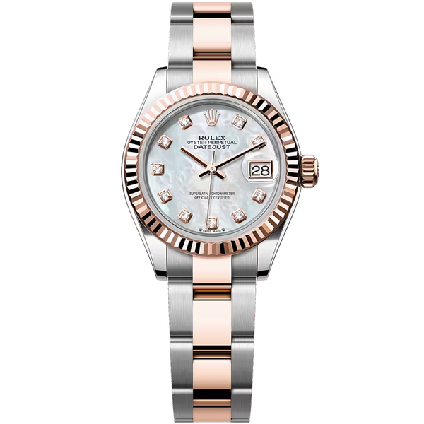 Rolex Datejust 28 Mother of Pearl Diamond Dial Steel & Rose Gold Fluted Bezel Oyster Bracelet 28mm