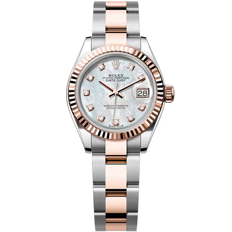 Rolex Datejust 28 Mother of Pearl Diamond Dial Steel & Rose Gold Fluted Bezel Oyster Bracelet 28mm - Image 1