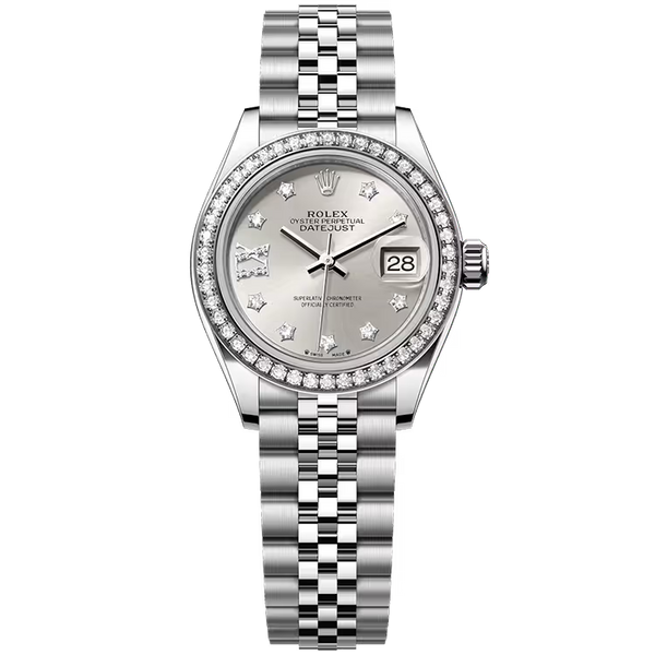 Rolex Datejust 28 Silver Single Roman Diamond Dial Stainless Steel Diamond Bezel Jubilee Bracelet 28mm