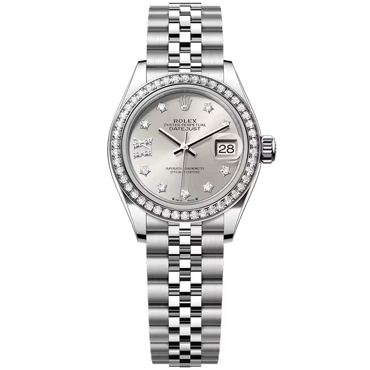 Rolex Datejust 28 Silver Single Roman Diamond Dial Stainless Steel Diamond Bezel Jubilee Bracelet 28mm - Image 1