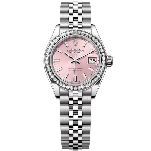 Rolex Datejust 28 Pink Dial Stainless Steel Diamond Bezel Jubilee Bracelet 28mm