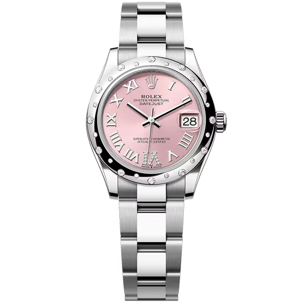 Rolex Datejust 31 Pink Roman Diamond Dial Stainless Steel Star Diamond Bezel Oyster Bracelet 31mm