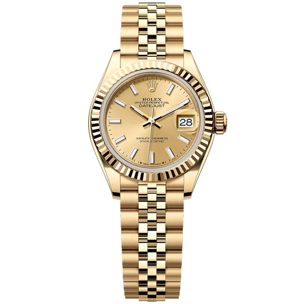 Rolex Datejust 28 Champagne Dial Yellow Gold Fluted Bezel Jubilee Bracelet 28mm