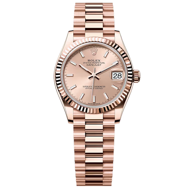 Rolex Datejust 31 Rose Dial Rose Gold Fluted Bezel Presidential Bracelet 31mm