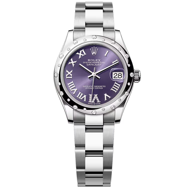Rolex Datejust 31 Purple Roman Diamond Dial Stainless Steel Star Diamond Bezel Oyster Bracelet 31mm