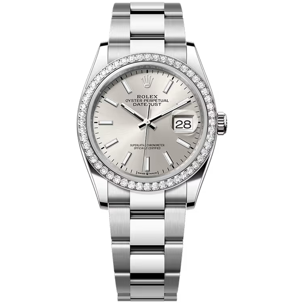 Rolex Datejust 36 Silver Dial Stainless Steel Diamond Bezel Oyster Bracelet 36mm