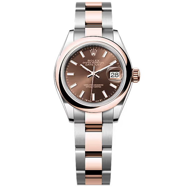 Rolex Datejust 28 Chocolate Dial Steel & Rose Gold Smooth Bezel Oyster Bracelet 28mm