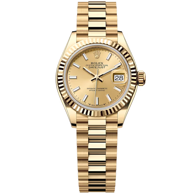 Rolex Datejust 28 Champagne Dial Yellow Gold Fluted Bezel President Bracelet 28mm - Image 1