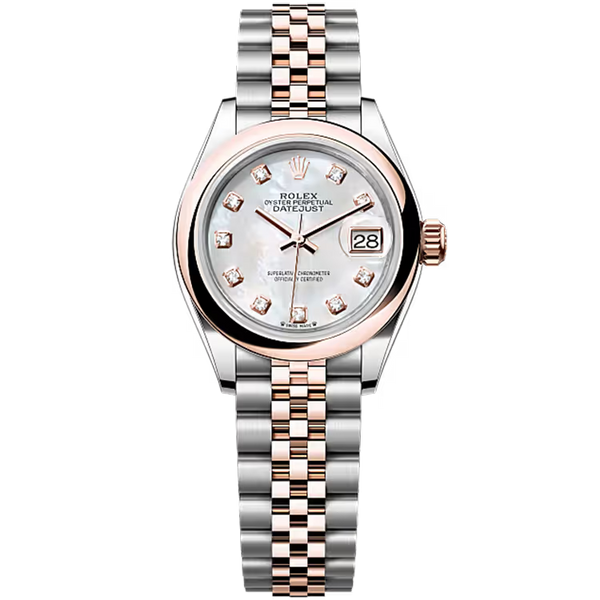 Rolex Datejust 28 Mother of Pearl Diamond Dial Steel & Rose Gold Smooth Bezel Jubilee Bracelet 28mm
