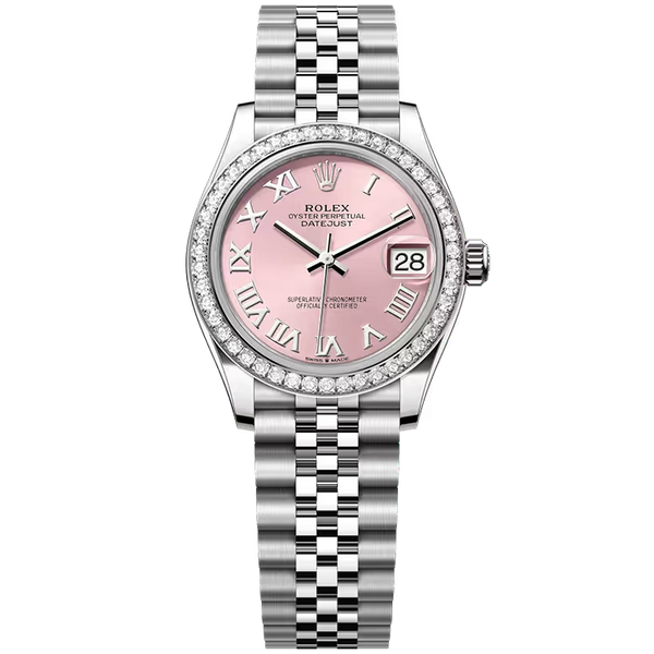 Rolex Datejust 31 Pink Roman Dial Stainless Steel Diamond Bezel Jubilee Bracelet 31mm