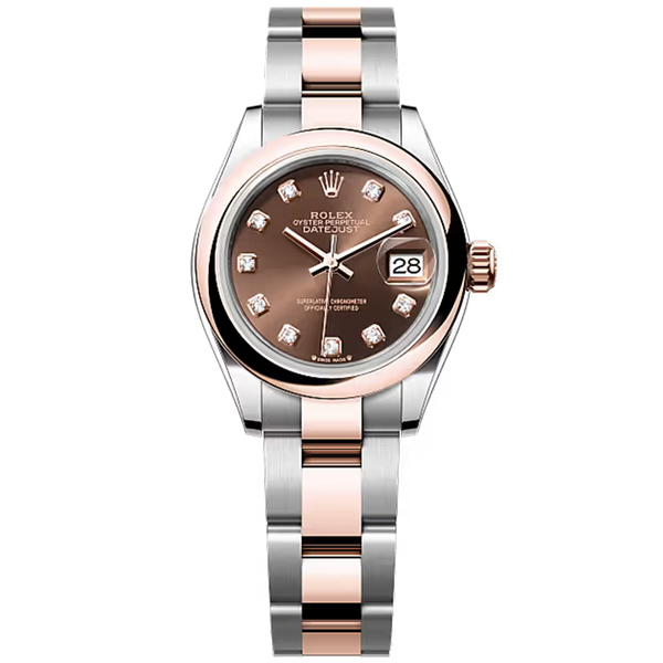 Rolex Datejust 28 Chocolate Diamond Dial Steel & Rose Gold Smooth Bezel Oyster Bracelet 28mm